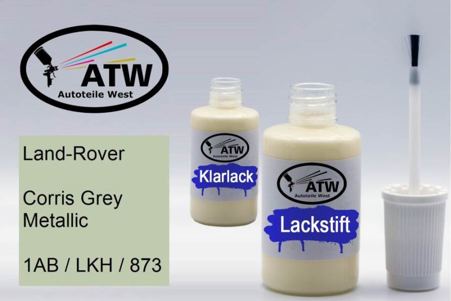 Land-Rover, Corris Grey Metallic, 1AB / LKH / 873: 20ml Lackstift + 20ml Klarlack - Set, von ATW Autoteile West.